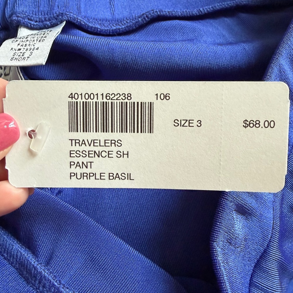 Chicos Travelers 3pc Set Purple Basil Paige Jacket Tank Essence Pants 3 Short XL - Picture 11 of 13
